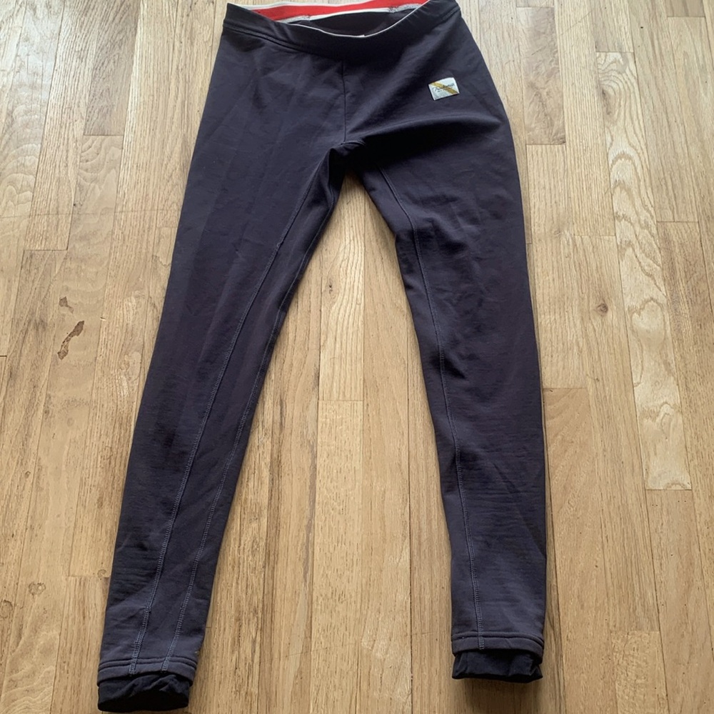 Tracksmith Black Leggings with Subtle Red Waistband